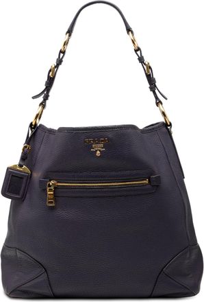 Prada Pre-owned Womens Vitello Daino Front Zip Hobo - Dark Blue Leather - One Size