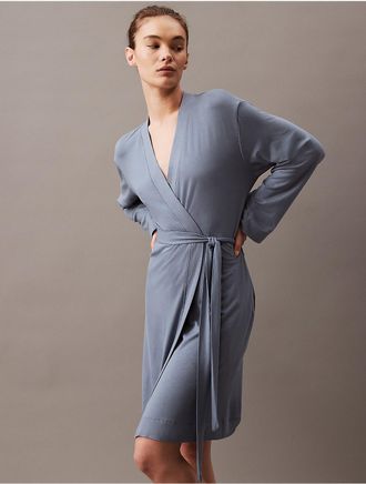 Calvin Klein Womens Ultra Light Lounge Robe - Blue - X-S