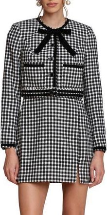 Avec Les Filles Tweed Bow Crop Jacket in White-Black at Nordstrom Rack, Size X-Large