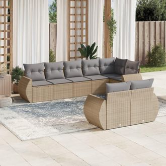 vidaXL Vidaxl - Juego De Sof&aacute;s De Jard&iacute;n Con Cojines Beige 8 Pzas Rat&aacute;n Pe
