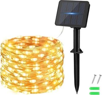 OEM Guirnalda De Luces Solares Para Exteriores Con 50 Luces Led, 5 Metros De Largo, Luz Blanca C&aacute;lida, Resistente Al Agua Y Temporizador Autom&aacute;tico