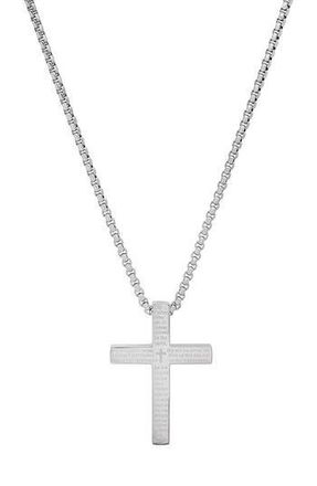 Steeltime Mens 18k Gold Plated Lords Prayer Cross Pendant Necklace in Silver at Nordstrom Rack