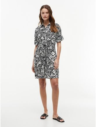 Tommy Hilfiger Womens Tropical Print Linen-Blend Shirtdress - Black - XXL
