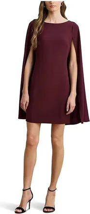 Lauren Ralph Lauren Cape Georgette Cocktail Dress Womens Dress Dark Garnet : 10, Polyester