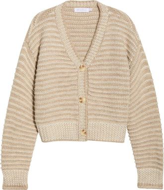 All in Favor Chunky Stripe V-Neck Cardigan in Natural Ivory at Nordstrom, Size X-Small