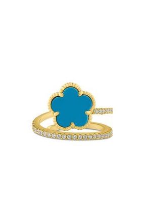 Kenneth Jay Lane Pavé Clover Wrap Ring in Turquoise/Gold at Nordstrom Rack