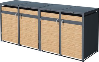 ML Design Ml-design Cobertizo De Exterior Para 4 Cubos De Basura De 240l 132x80x120cm Con Aspecto Alerce Antracita Mueble Cubrecontenedor De Acero Resistente Co