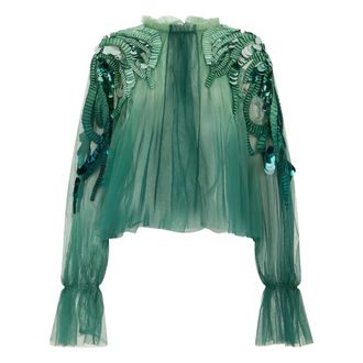 Alberta Ferretti Sheer Blouse with Sequins - female - Alberta Ferretti - Blouses - Green - S - Blouses & Shirts