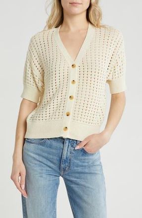 Melrose and Market Cotton Short Sleeve Cardigan in Ivory Dove at Nordstrom Rack, Size Xx-Large