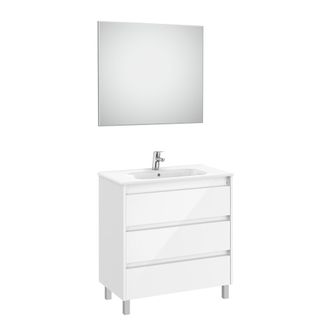 Roca Mueble Lavabo 1000mm Tenet 3 Cajones + Espejo Y Aplique Led Blanco Brillo