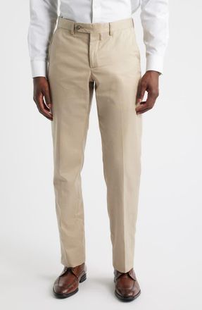 Berle Trim Fit Flat Front Lyocell & Cotton Twill Chinos in Khaki at Nordstrom, Size 40
