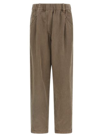 Brunello Cucinelli Cotton Trousers Pantaloni Marrone-Donna