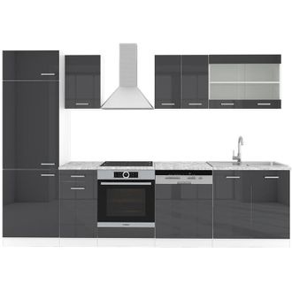 Vicco Cucina componibile R-Line, Antracite lucido/bianco, 300 cm, pl Marmo