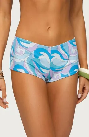 Edikted Cassa Paisley Boyshorts Bikini Bottoms in Blue at Nordstrom, Size X-Large
