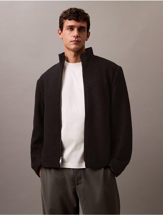 Calvin Klein Mens Wool Blend Classic Zip Shirt Jacket - Black - XS