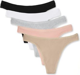 Pact Everyday Mid Rise Thong 5-Pack in Black at Nordstrom, Size Xx-Large