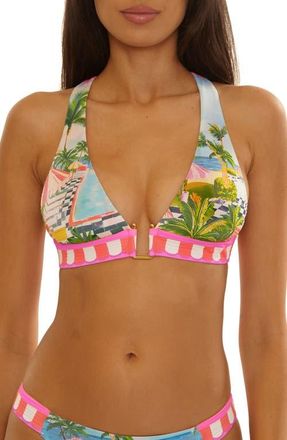 BECCA by Rebecca Virtue Miami Modern Edge Halter Bikini Top in Pink Blue Multi at Nordstrom, Size Medium