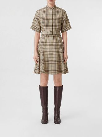 Burberry Mini abito chemisier in misto lino con motivo Vintage Check