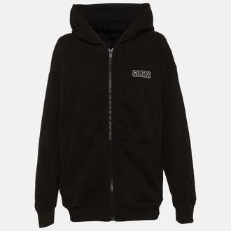 Ganni Ganni Black Logo Embroidered Cotton Zip-Up Hoodie L