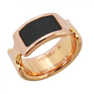 Herm&egrave;s Pink Gold Black Gold Plating Leather Band Ring (Pre-Owned)