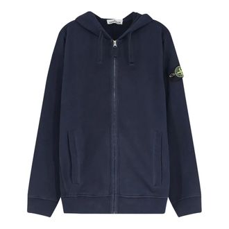 Stone Island Cotton Zip-Up Hoodie - Heren - Vesten met rits - Blauw - 2XL - Katoen - Hoodies & sweatvesten