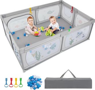 Costway Costway - Parque Infantil Bebe, Parque Para Beb&eacute;s Y Ni&ntilde;os, Centro Actividad Estable Y At&oacute;xico, Parque Antica&iacute;da Con Pelotas, Red Transpirable Y Cremal