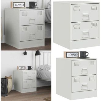 vidaXL Comodino Bianco 34,5x39x44 cm in Acciaio - Comodino bianco - Comodino con cassetti