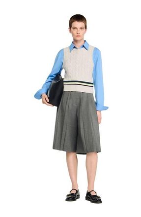 Sandro Sleeveless cropped cable knit sweater in Grey at Nordstrom, Size X-Large