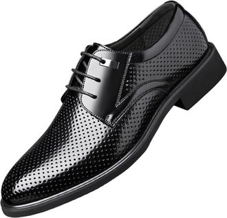 Generic Mens Genuine Leather Dress Shoes Perforated Oxford Business Formal for Wedding Groom and Office Wear Low Cut Brogues(10.5) Black