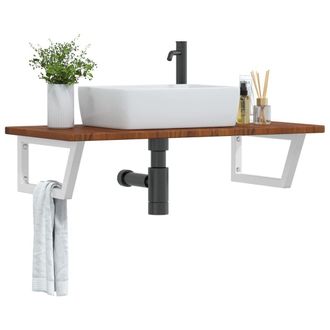 Berkfield Home Basin Shelf Wall Mounted Steel & Solid Wood Oak in Brown