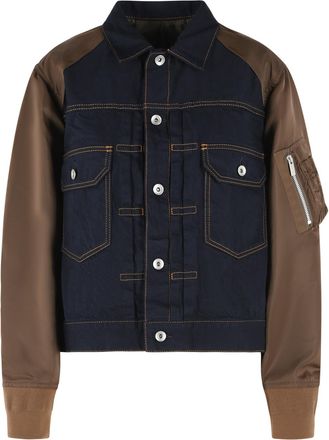 sacai Navy and Brown Cotton-Polyester Jacket with Denim Front Panel