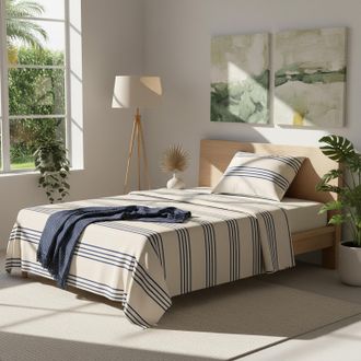 KASANOVA Completo letto 1 piazza e mezza cotone righe blu