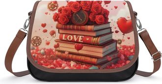 Generic Valentines Love Books Roses Ballons Small Womens Crossbody Bags Shoulder Handbag with Adjustable Strap for Travel