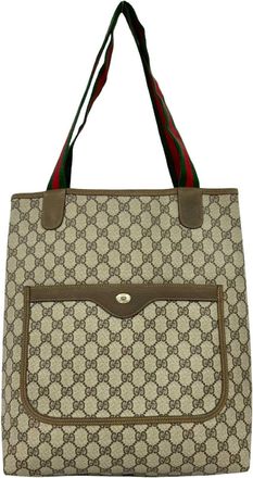 Gucci Brown Green Red Color Leather Pvc Handbag Tote Bag (Pre-Owned)