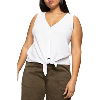 Sanctuary Vacation Textured Tie Front Button-Up Tank in White at Nordstrom Rack, Size 1X