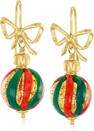 Ross-Simons Italian Multicolored Murano Glass Christmas Ornament Bead Drop Earrings in 18kt Gold Over Sterling