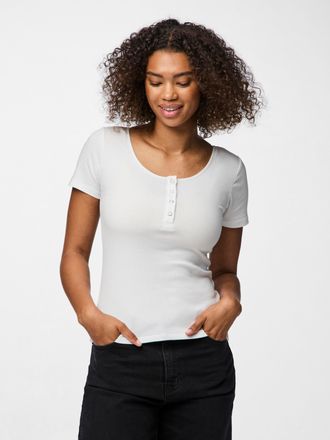 Pieces Kurzarmshirt PIECES PCKITTE SS TOP NOOS BC, Damen, Gr. XS, hellwei&szlig;, Rippware, Obermaterial: 95% Baumwolle, 5% Elasthan, unifarben, slim fit normal, R