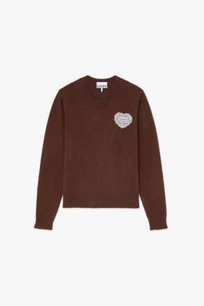 Ganni Brown Crewneck in Wool - Size XXS