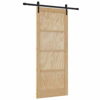 Berkfield Home Sliding Door with Hardware Set 86x211 cm Solid Wood Pine in Natural