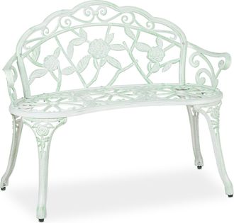 Relaxdays Banco Jard&iacute;n Retro, 2 Plazas, Rosas, Envejecido, 78 X 98 X 55,5 Cm, Aluminio Y Hierro Fundido, Verde Y Blanco - Relaxdays