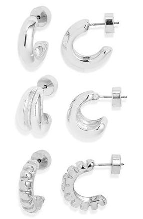 Nordstrom Set of 3 Textured Hoop Earrings in Silver at Nordstrom Rack