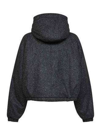 Brunello Cucinelli Womens Hooded Down Jacket Donegal Black Virgin Wool Puffer