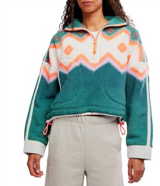 Free People Mountain High Printed 1/2 Zip Fleece Pullover In Soft Glow Green Glow