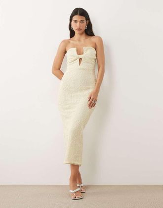 Asos Vestito midi a fascia ricamato alluncinetto color limone-Giallo