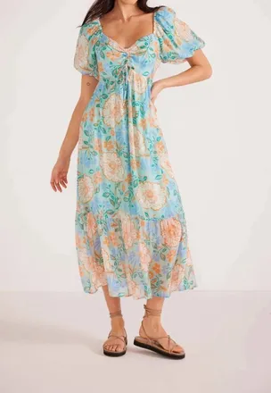 Minkpink Evelyn Puff Sleeve Midi Dress In Light Blue