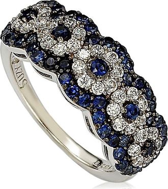 Suzy Levian Two-Tone Blue Sapphire, Created White Sapphire & Brown Diamond Ring at Nordstrom Rack, Size 5.5