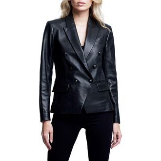 L'agence Kenzie Double Breasted Blazer in Black/Black at Nordstrom, Size 8