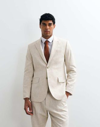 Abercrombie & Fitch Blazer monopetto color crema con motivo incrociato in coordinato-Bianco