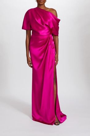 Amsale Fluid Satin Off-the-Shoulder Gown in Fuchsia at Nordstrom, Size 6
