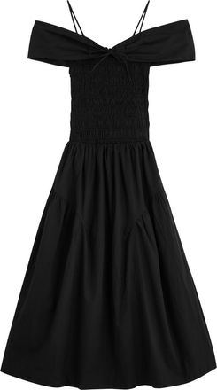 Damson Madder Esmerelda Smocked Cotton Midi Dress - Black - 10 (UK10 / S)